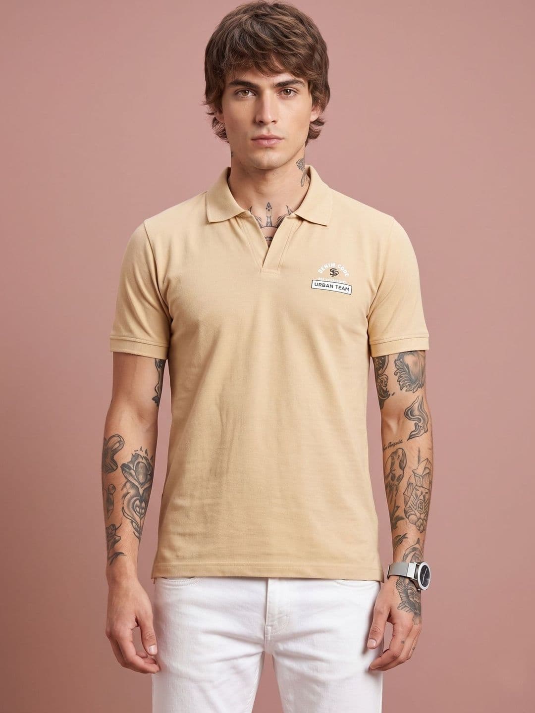 SANDPIPER Brand Logo Printed Cotton Polo Collar T-shirt - view 1