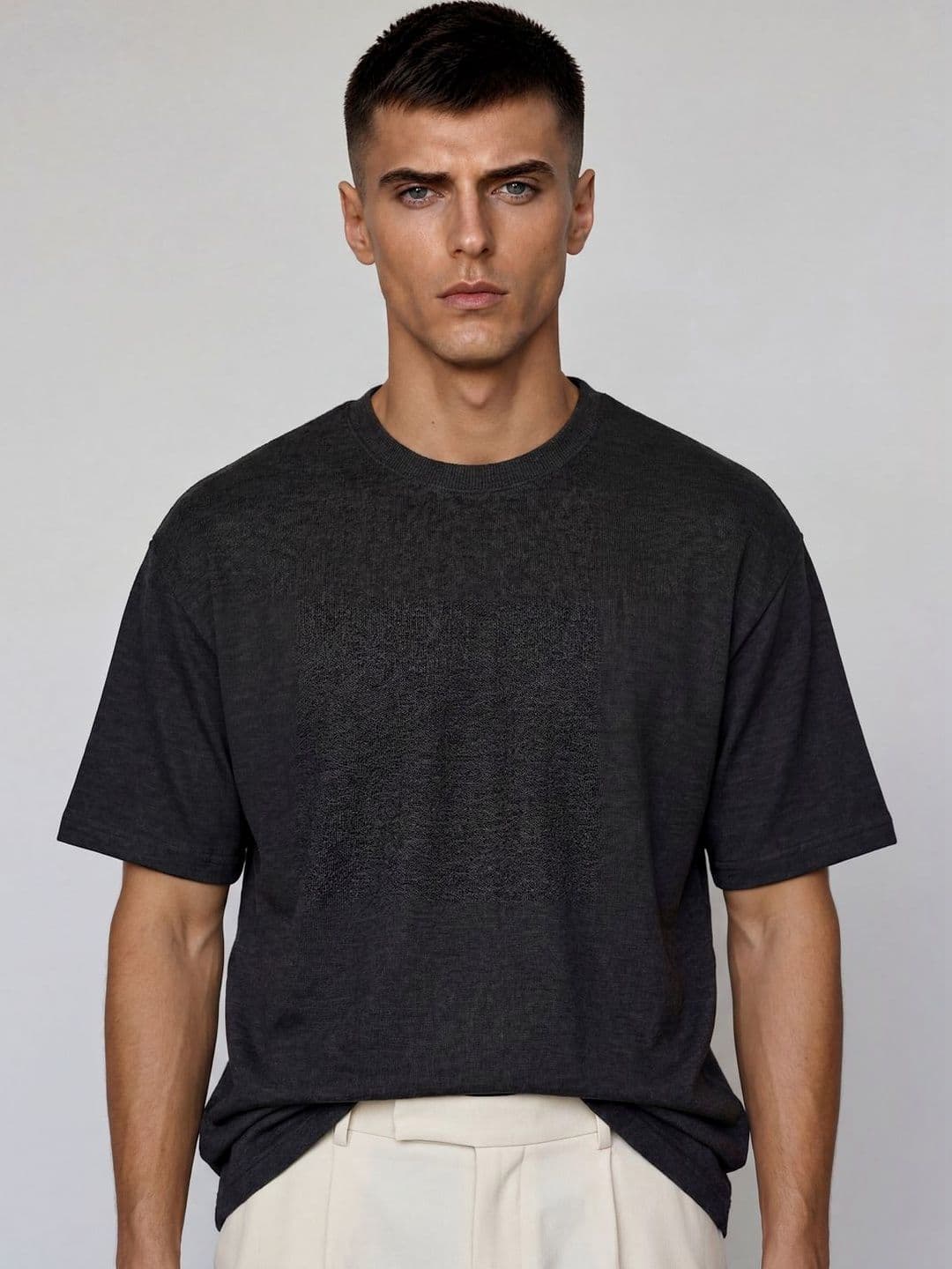 LABEL FOX Men Self Design Oversized Cotton T-Shirt - view 1