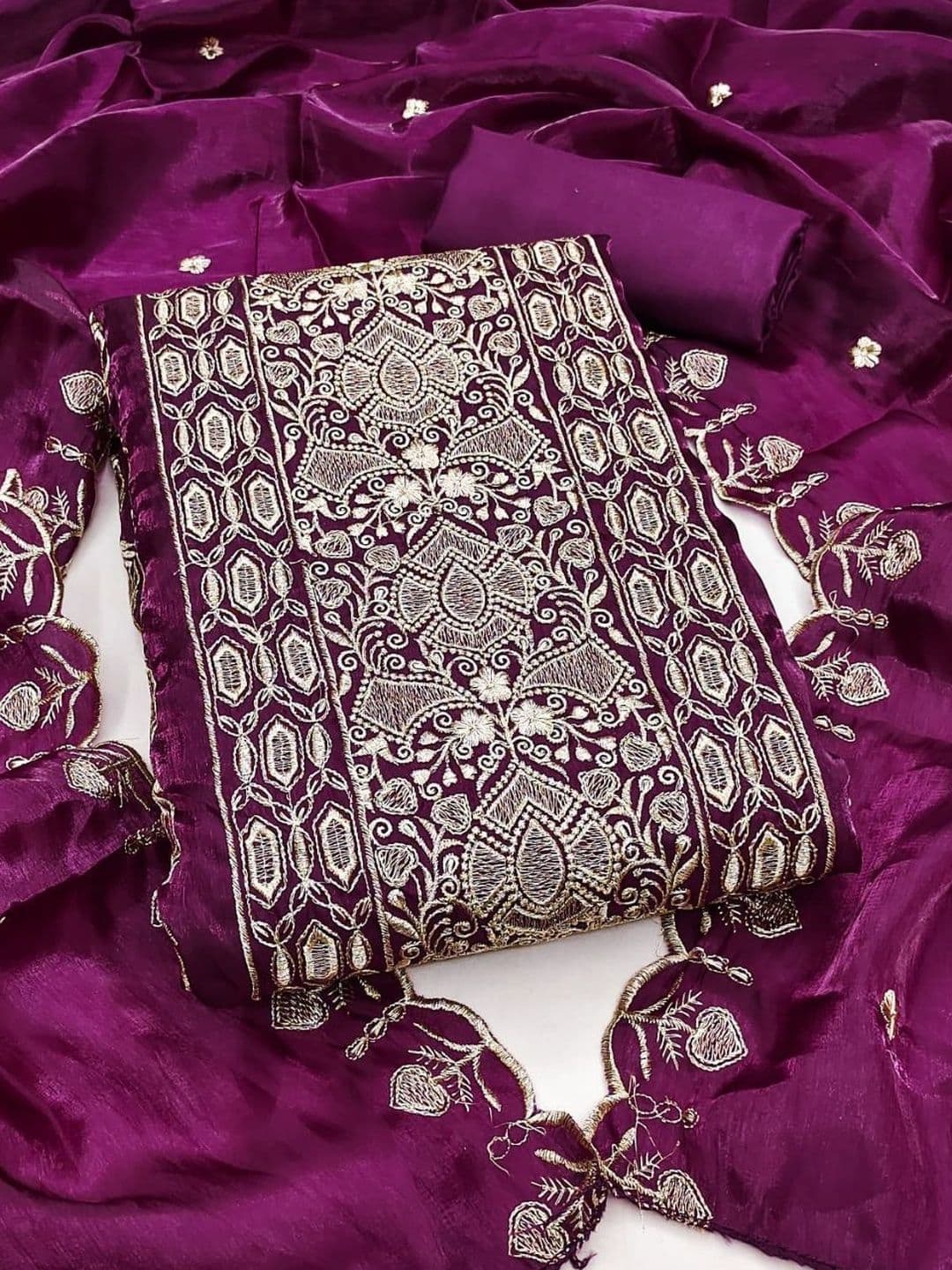 Rangtulika Ethnics Embroidered Organza Unstitched Dress Material - view 1