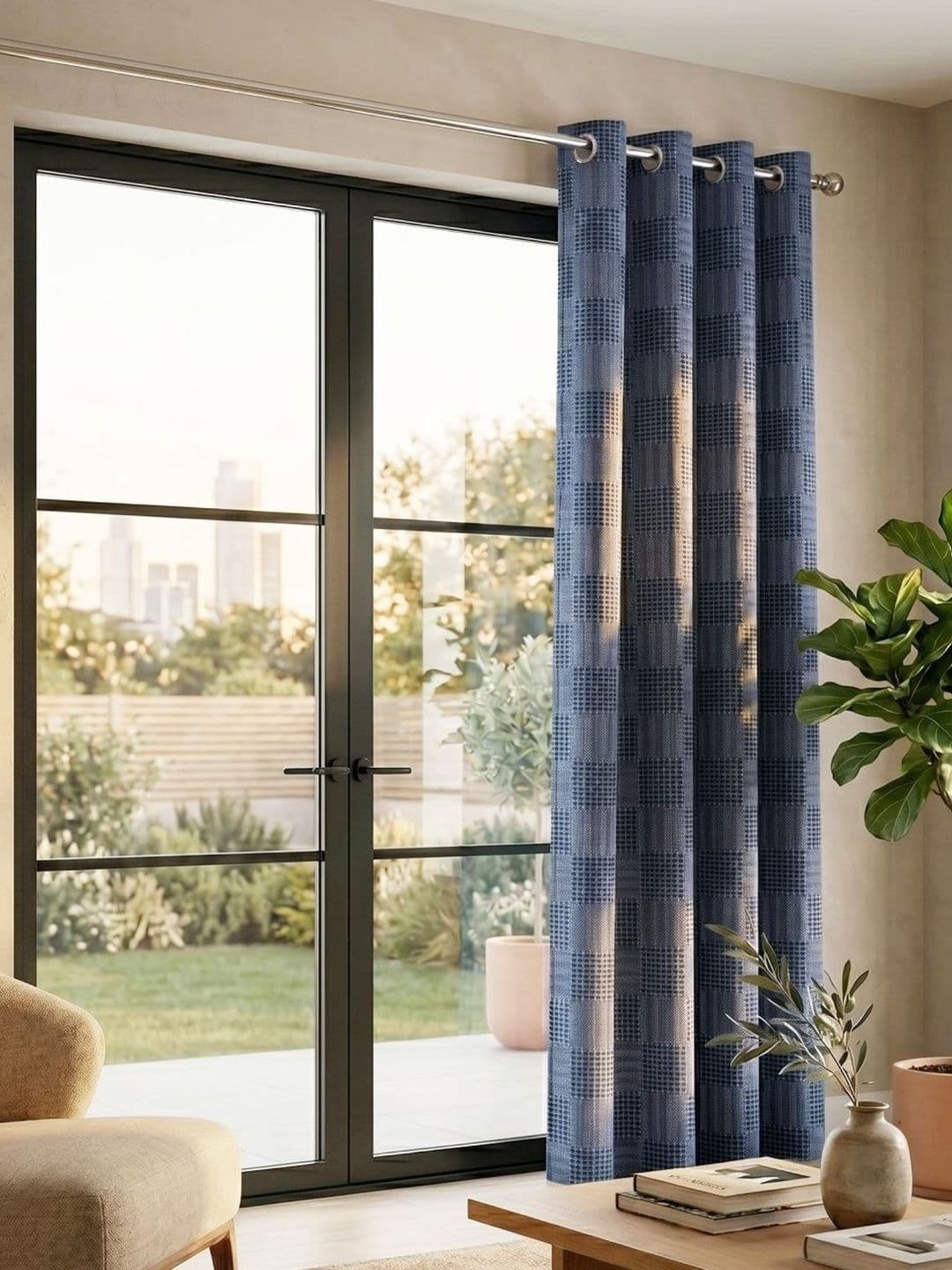 Saral Home Navy Blue Room Darkening Curtains and Sheers - view 1