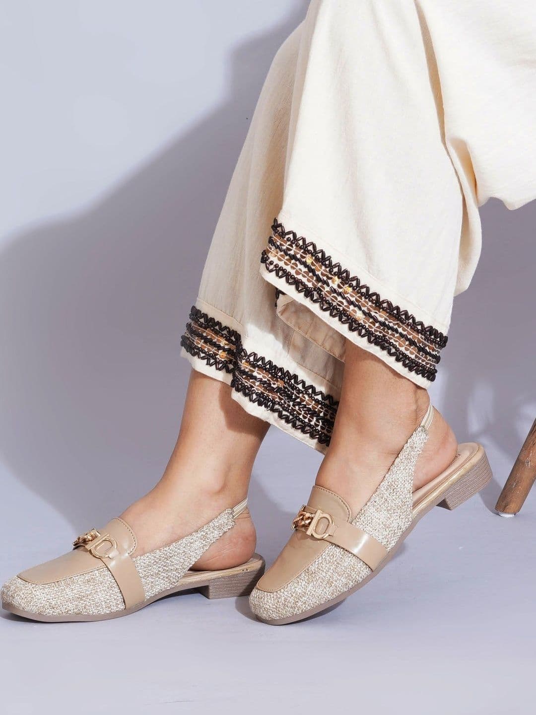 SELFIEE Women Textured Mules with Buckles Flats - view 1