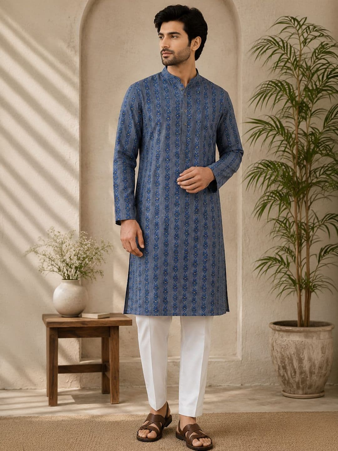 Suramya Virasat Men Ethnic Motifs Printed Indie Prints Chanderi Silk Kurta - view 1