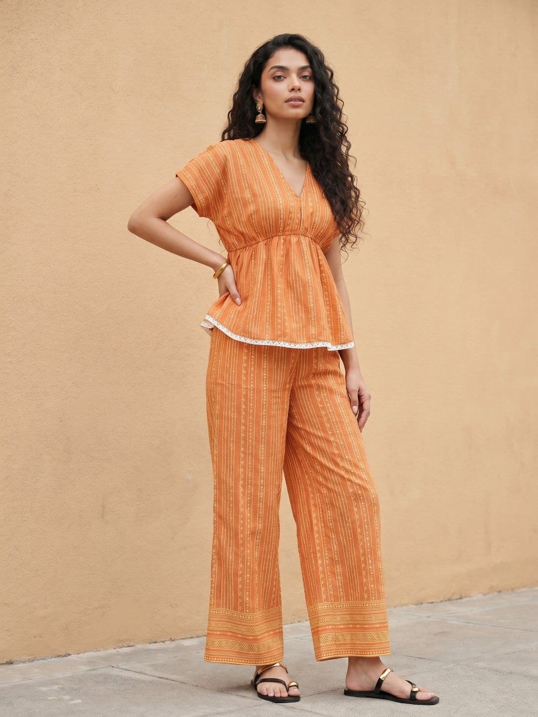 fusion by glitchez Striped Cinched Top with Palazzos - view 1