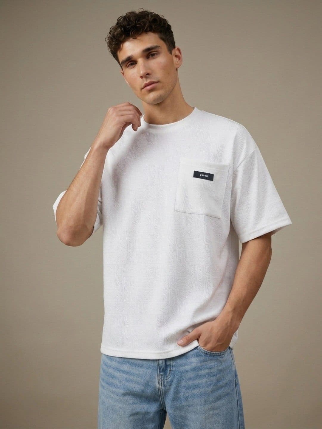 glitchez Textured Drop-Shoulder Sleeves Oversized Fit T-shirt - view 1