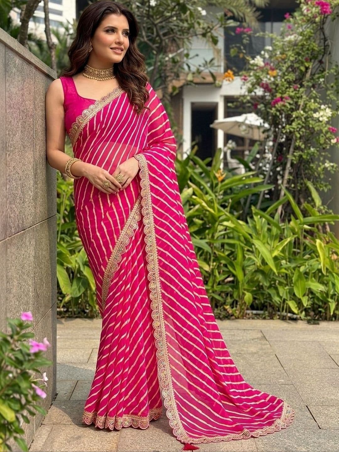 Sangria Leheriya Zari Pure Georgette Leheriya Saree - view 1