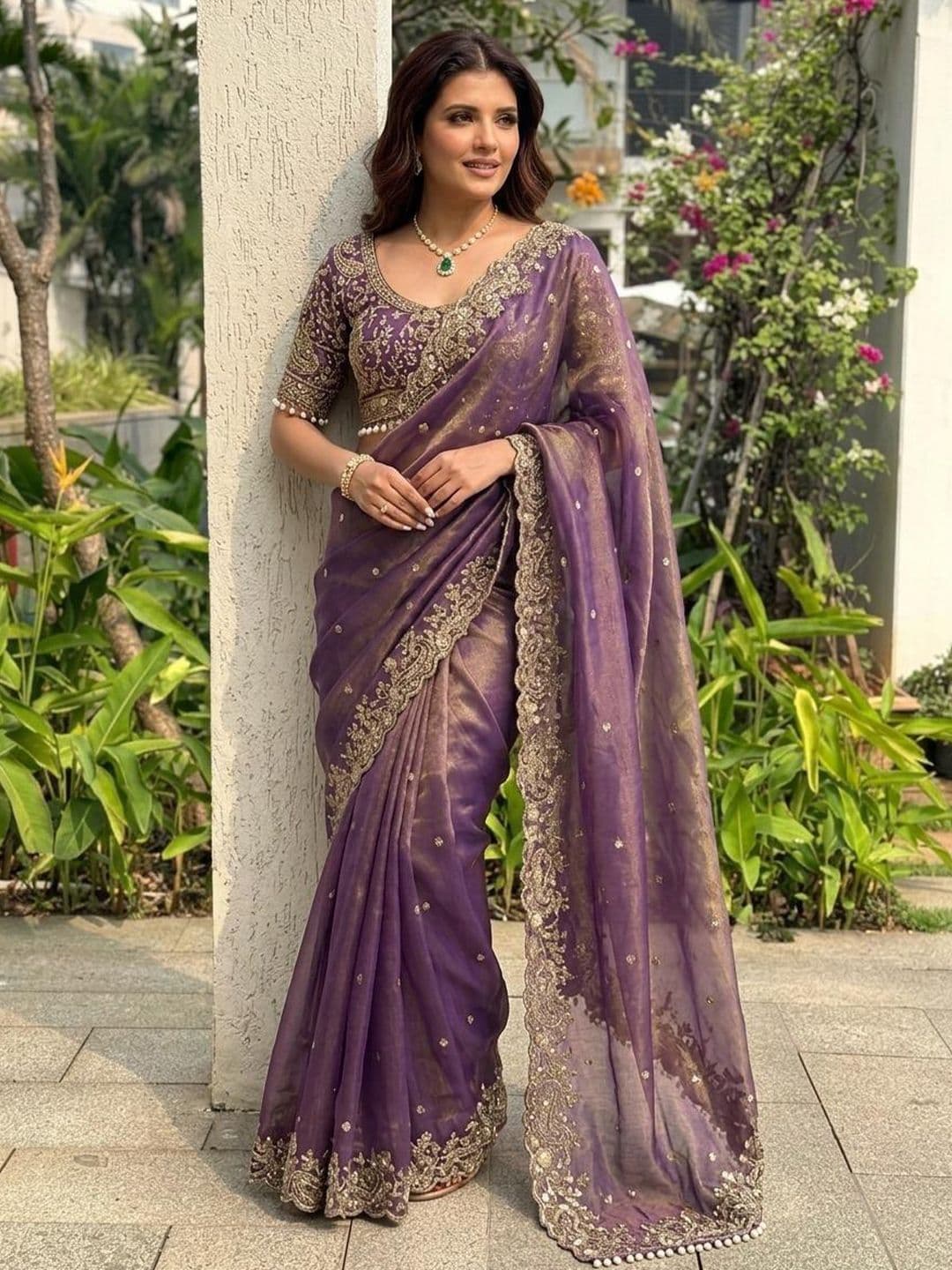 Sangria Embellished Embroidered Sequinned Sarees With Unstitched Blouse Piece - view 1