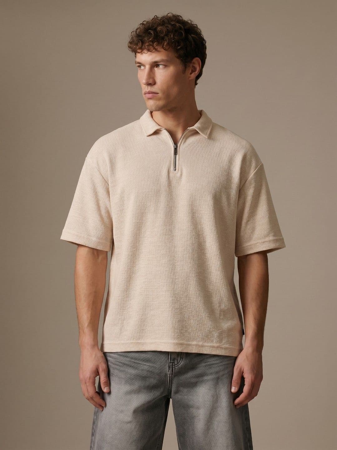 glitchez Self-Design Polo Collar Relaxed-Fit T-shirt - view 1