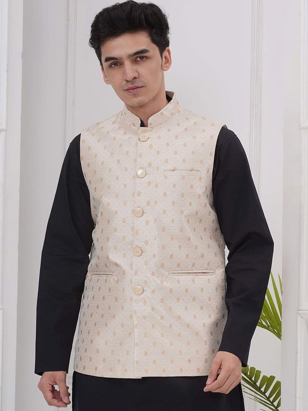 Moda Rapido Woven Design Satin Nehru Jackets - view 1