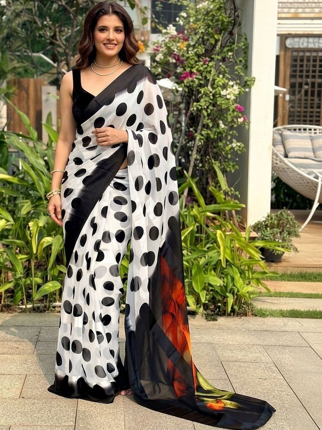 Sangria Polka Dot Saree - view 1
