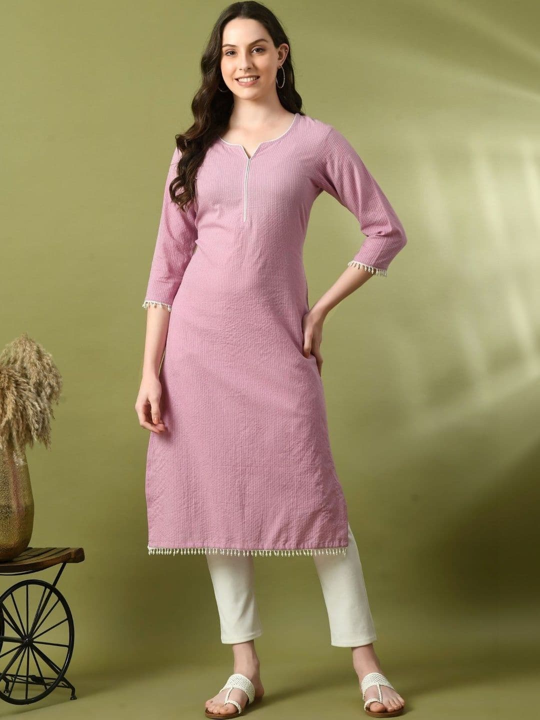 Sangria Women Striped Pastels Kurta - view 1