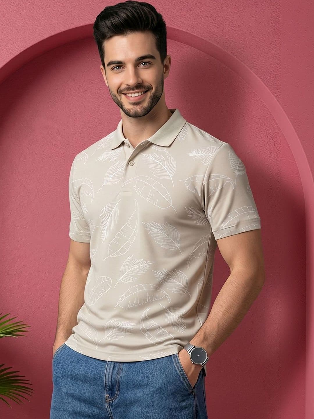 Kook N Keech Men Printed Polo Collar Tropical T-shirt - view 1