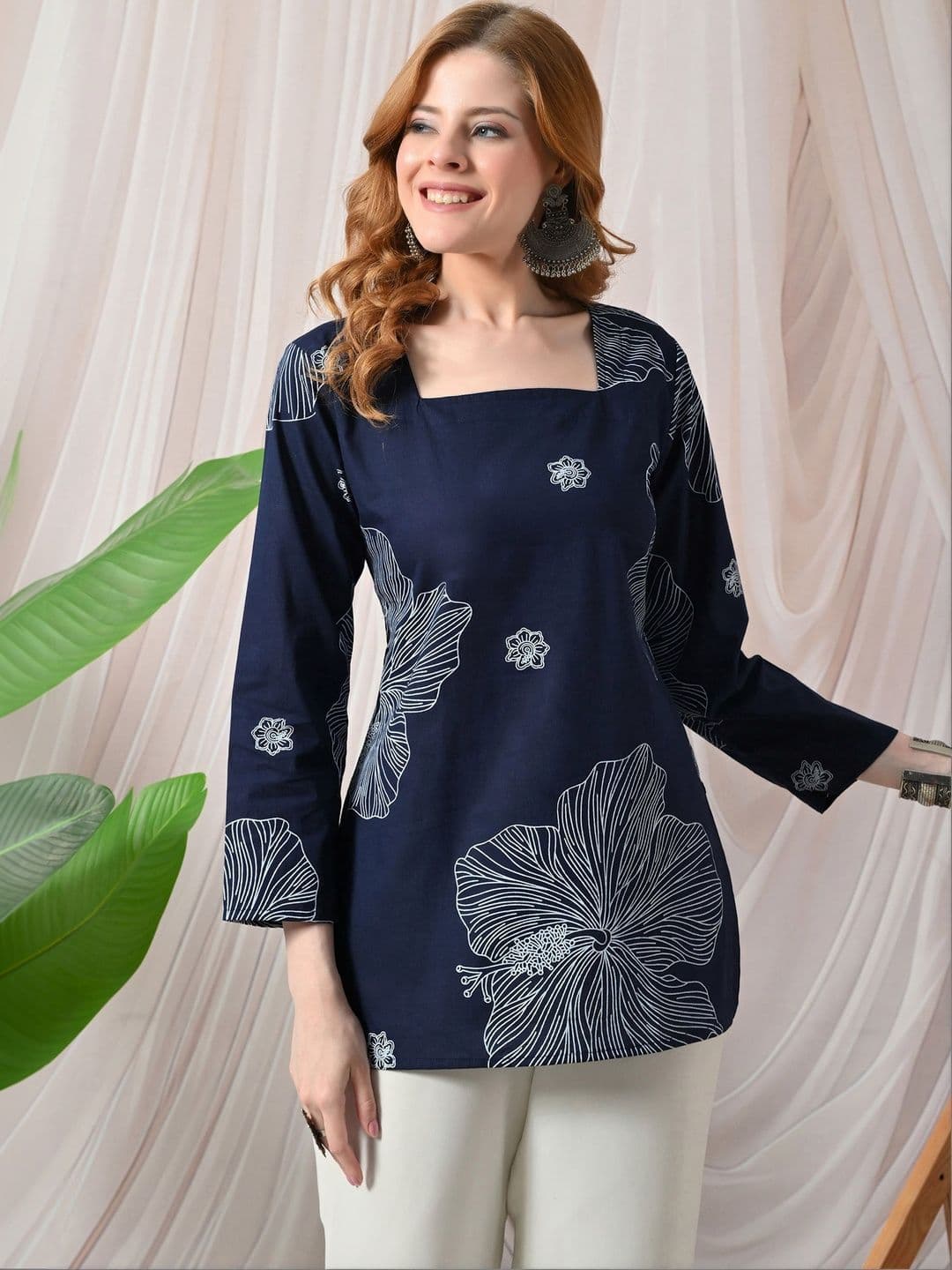 PHYSIL Floral Printed Square Neck Pure Cotton Kurti - view 1