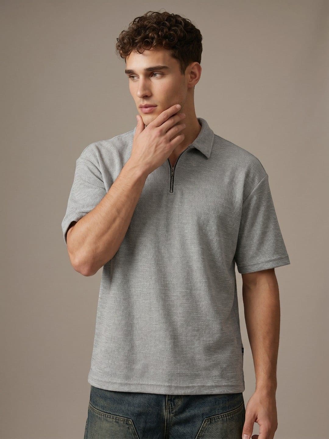 glitchez Self-Design Polo Collar Relaxed-Fit T-shirt - view 1