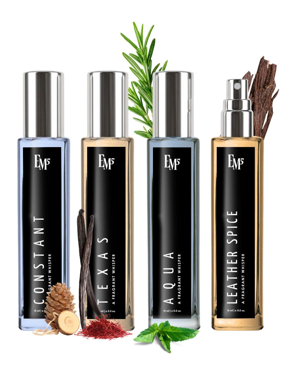 EM5 Set of 4 EDP Perfumes Constant Aqua Texas & Leather Spice 15ml Each - view 1