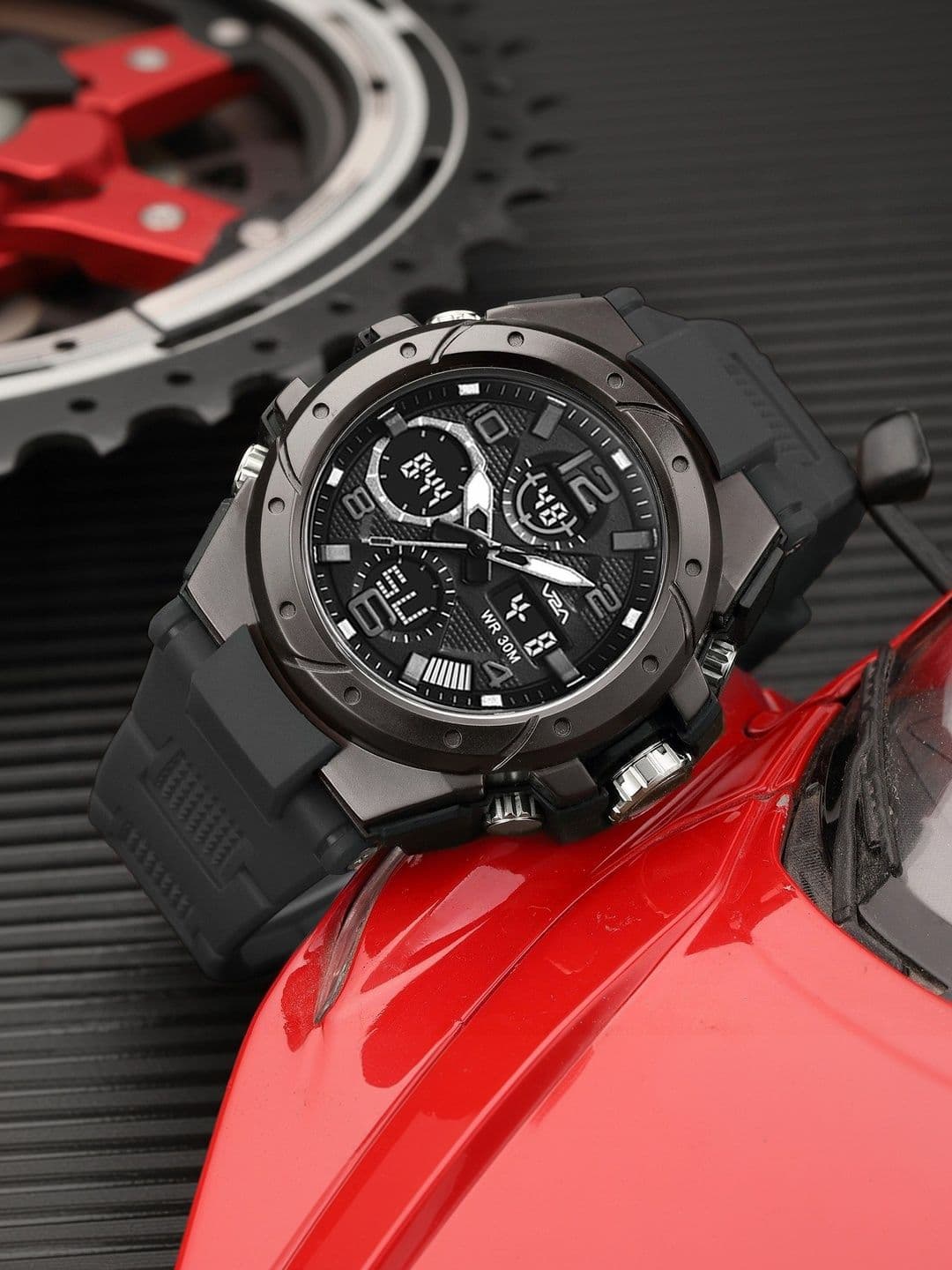 V2A Men Dial & Straps Analogue and Digital Chronograph Watch V2A-5110-BK-BK - view 1