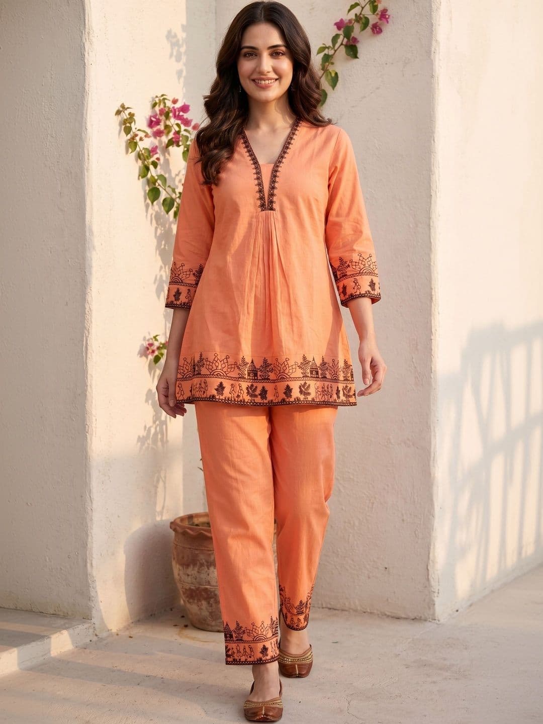 HIVA TRENDZ Floral Cotton Embroidered Tunic with Trousers - view 1