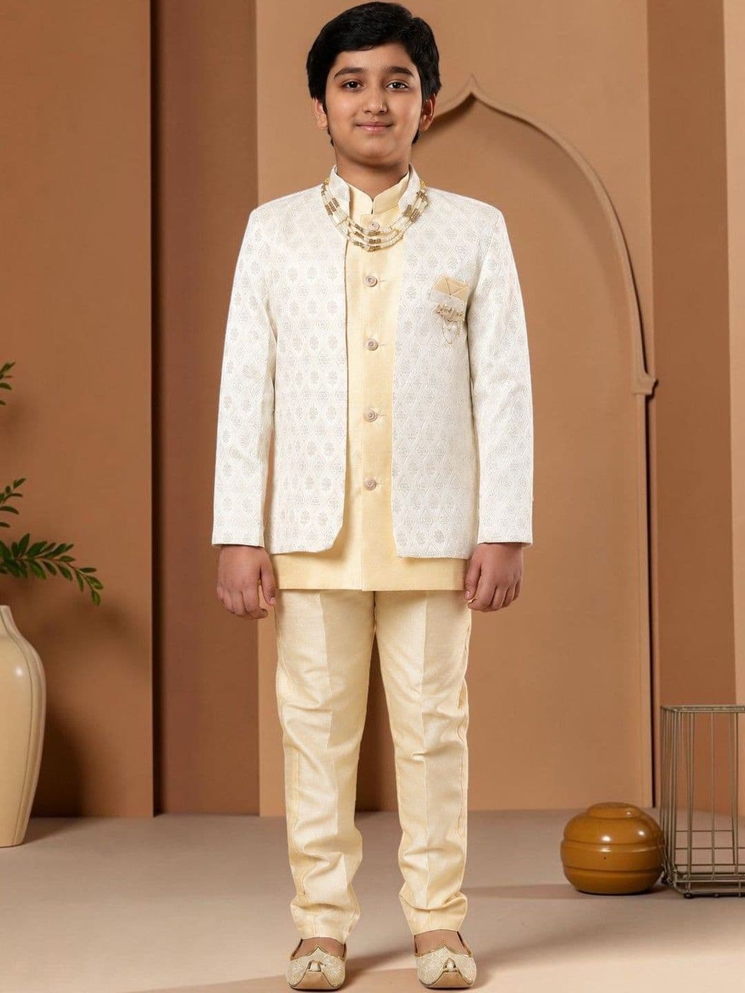 KALINI Boys Self Design Mandarin Collar Sherwani - view 1