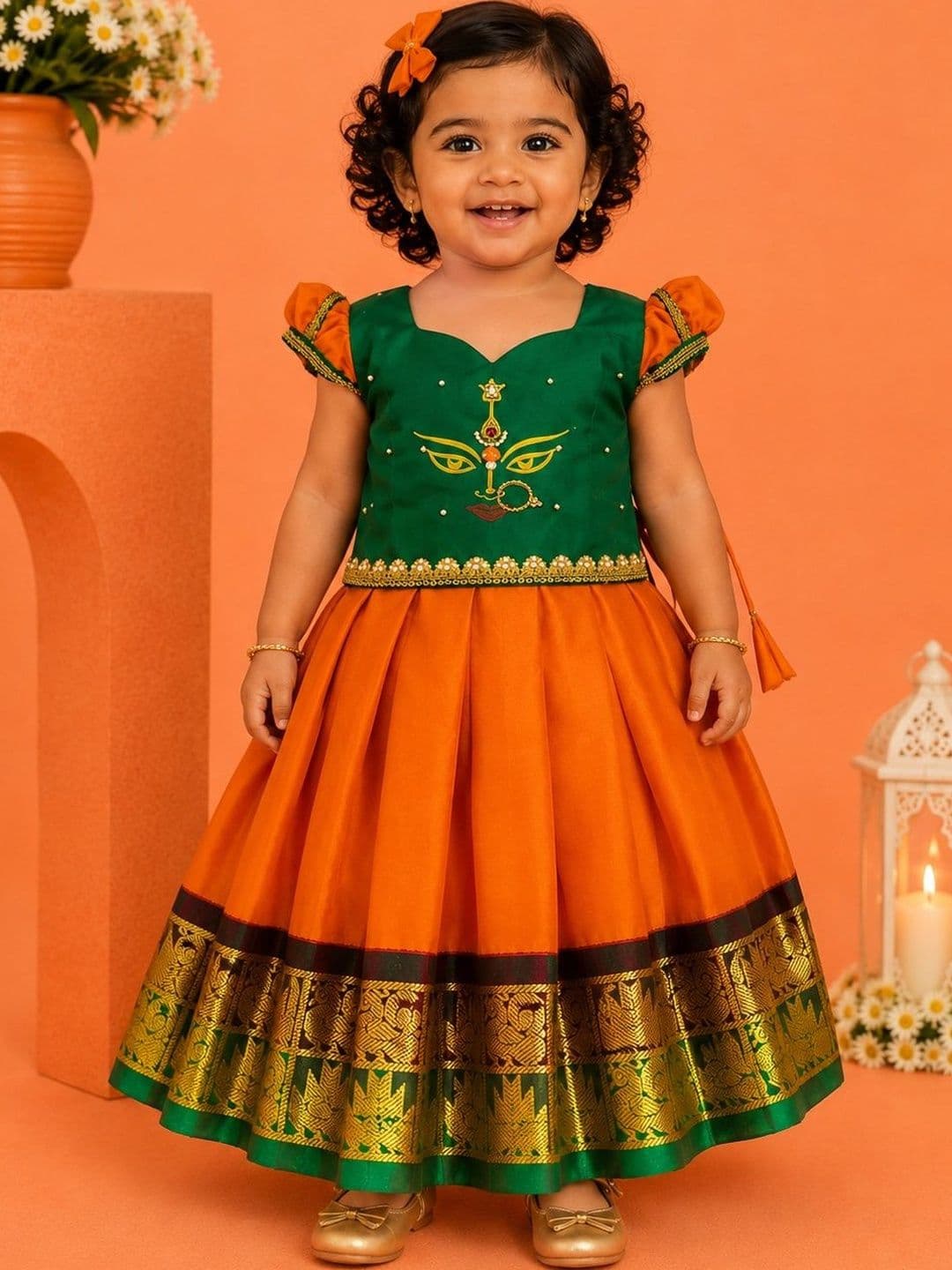 Babypattu Girls Embellished Beads and Stones Ready to Wear Lehenga & - view 1