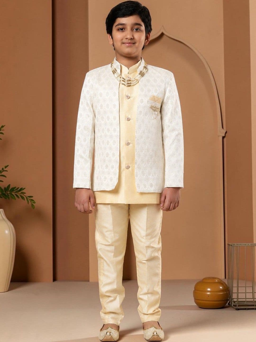 KALINI Boys Self Design Mandarin Collar Sherwani - view 1