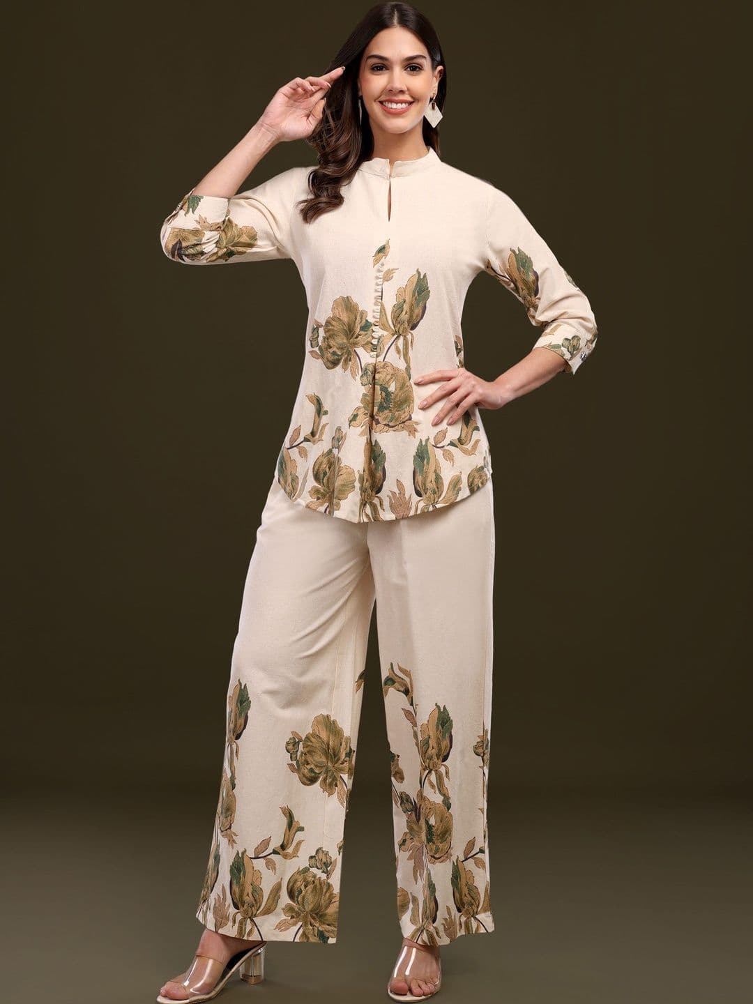 Sangria Floral Cotton Printed Top with Palazzos - view 1