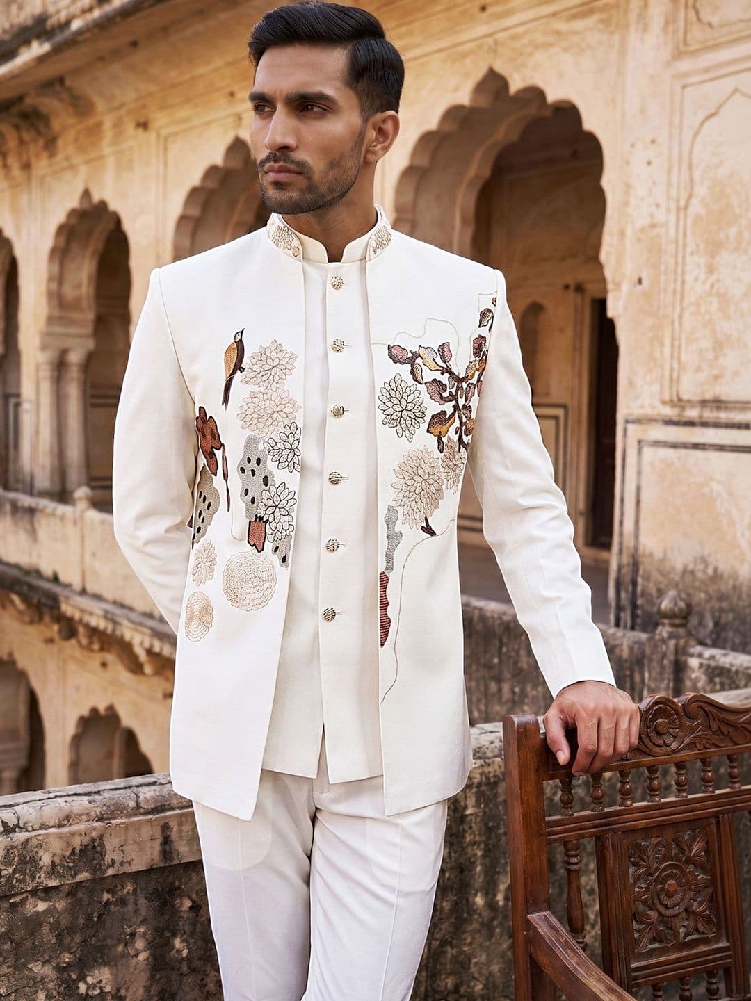 Jompers Embroidered Mandarin Collar Sherwani - view 1