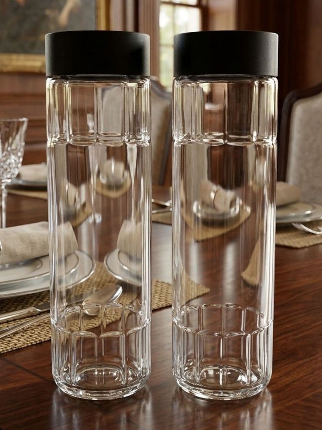 Aura Transparent & Black Set of 2 Glass Solid Water Bottle - view 1