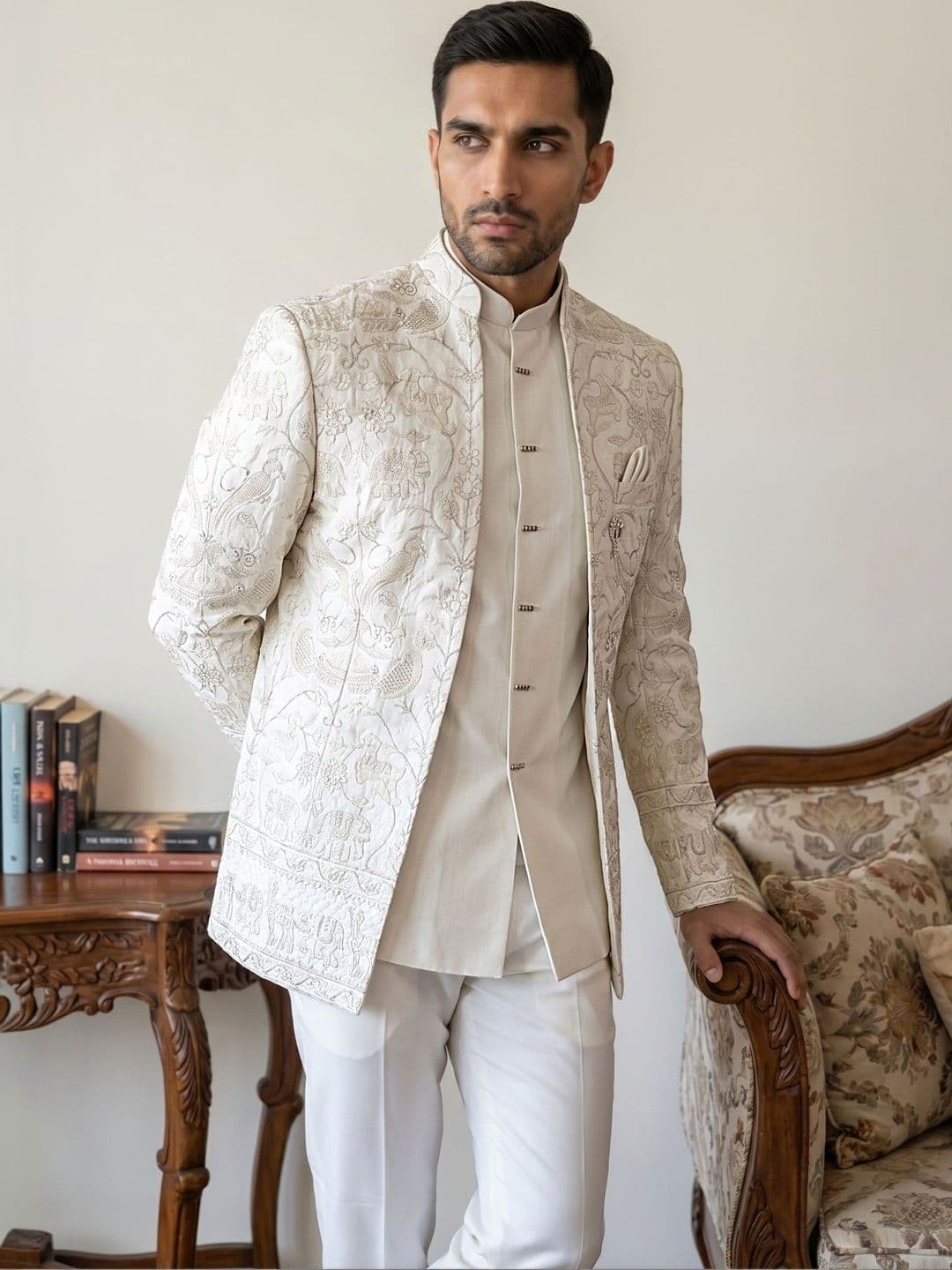 Jompers Embroidered Mandarin Collar Sherwani - view 1