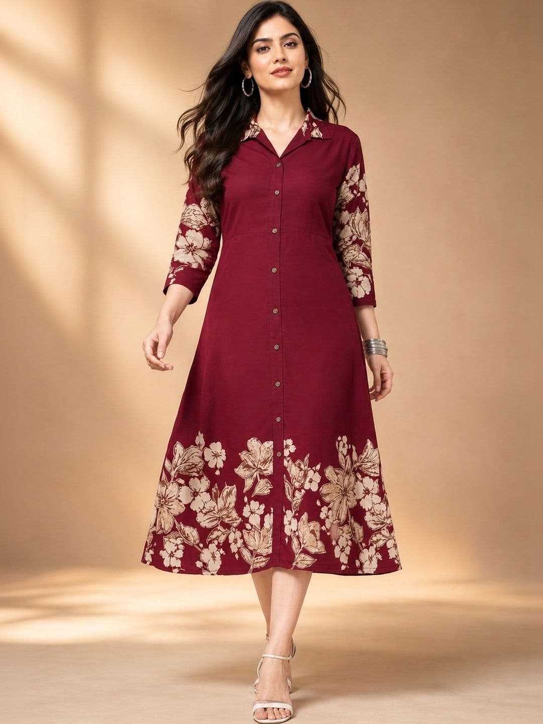 Moda Rapido Floral Printed Shirt Collar Panelled Kurti - view 1