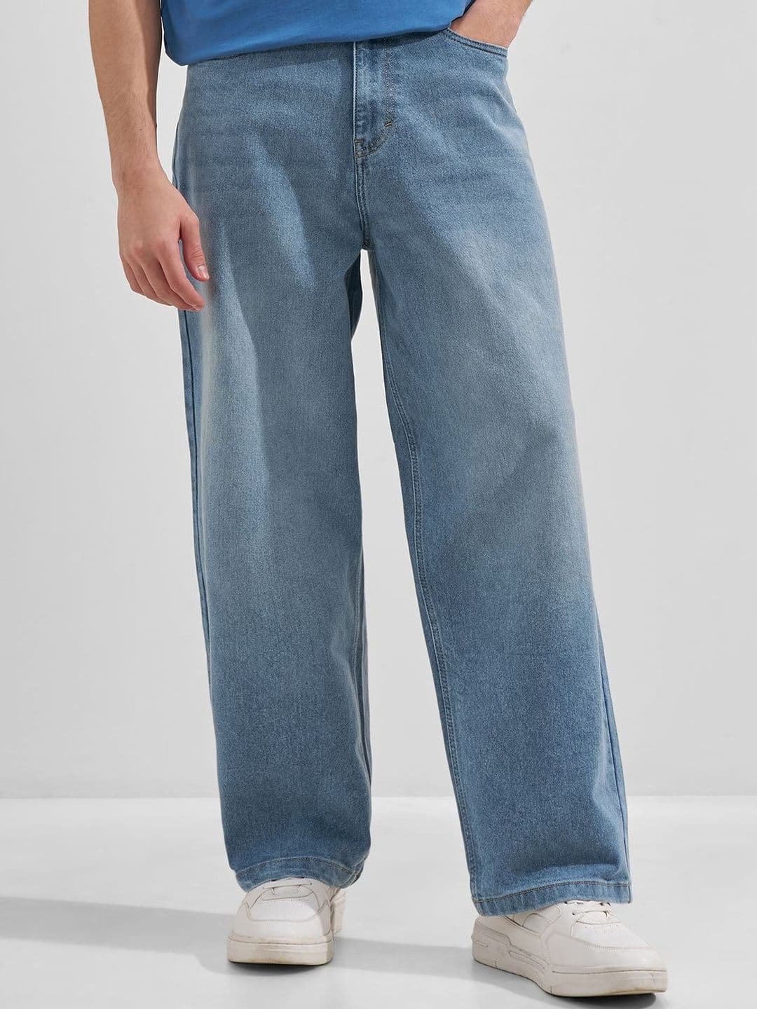 HIGHLANDER Men Blue Solid Washed Baggy Jeans - view 1