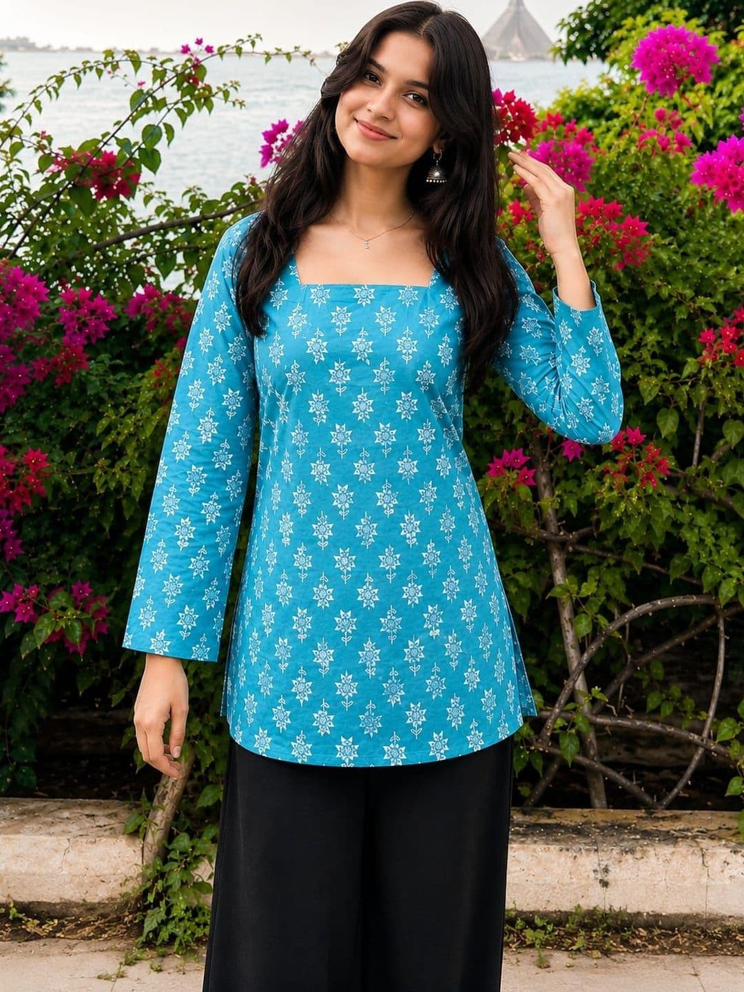 HERE&NOW X fwd Ethnic Motifs Printed Square Neck Kurti - view 1