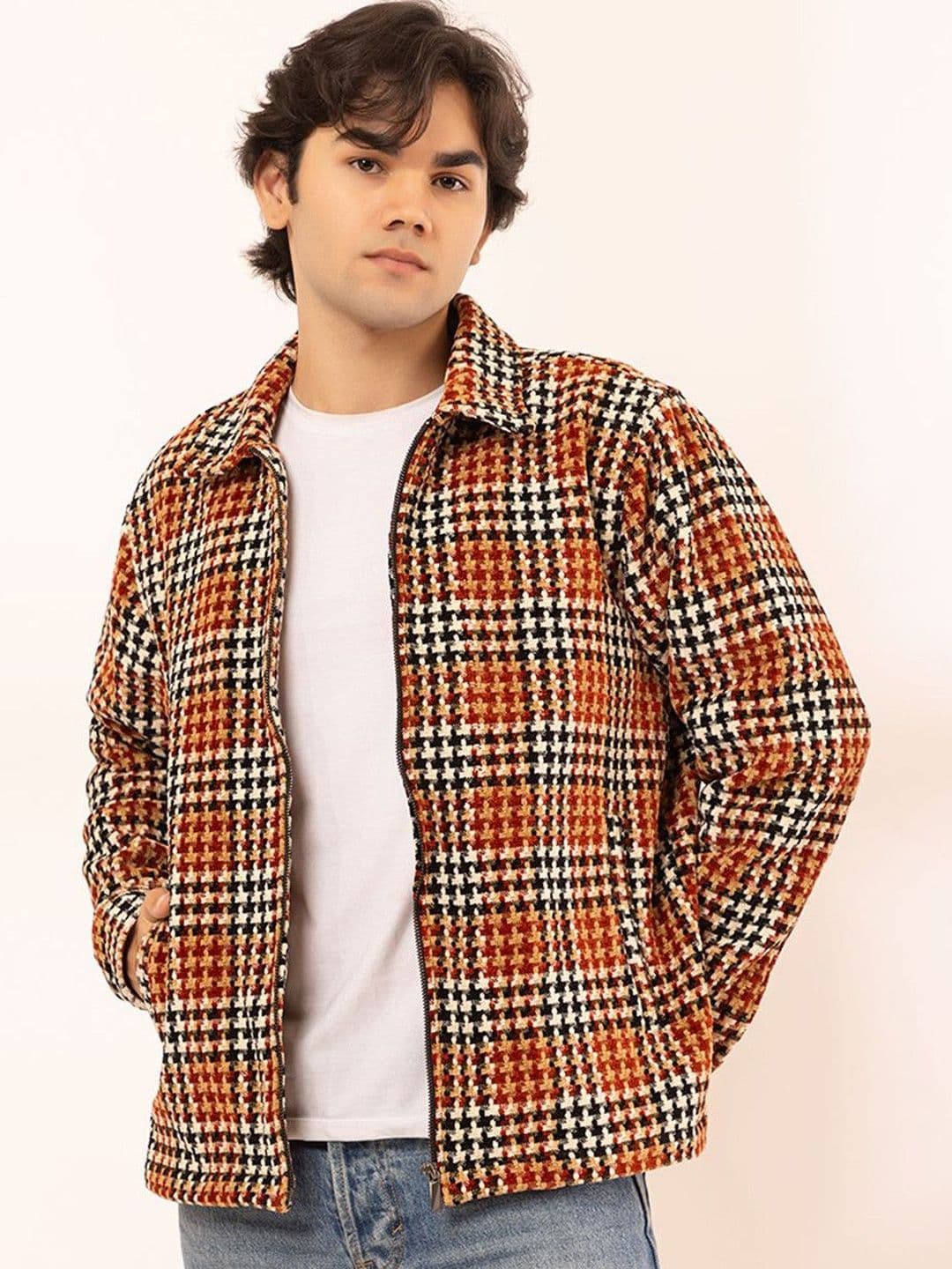ARMISTO Men Spread Collar Checked Windcheater Open Front Jacket - view 1