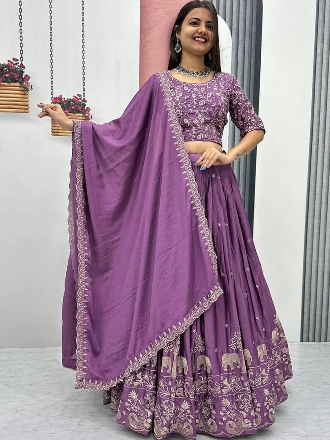 Closin Embroidered Thread Work Semi-Stitched Lehenga & Blouse With Dupatta - view 1