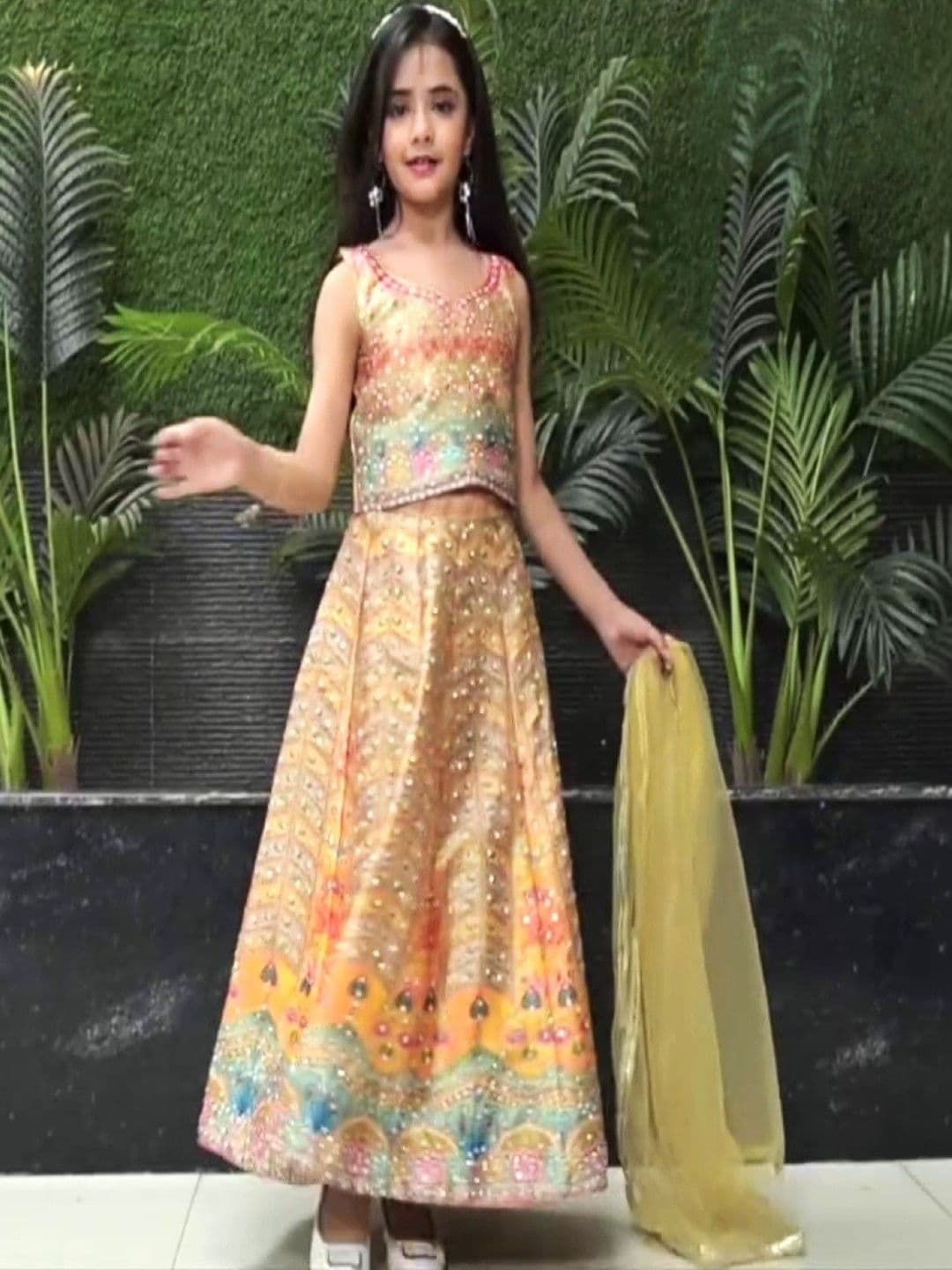 Sangria Girls Embellished Sequinned Tie and Dye Ready to Wear Lehenga & Blouse With Dupatta - view 1
