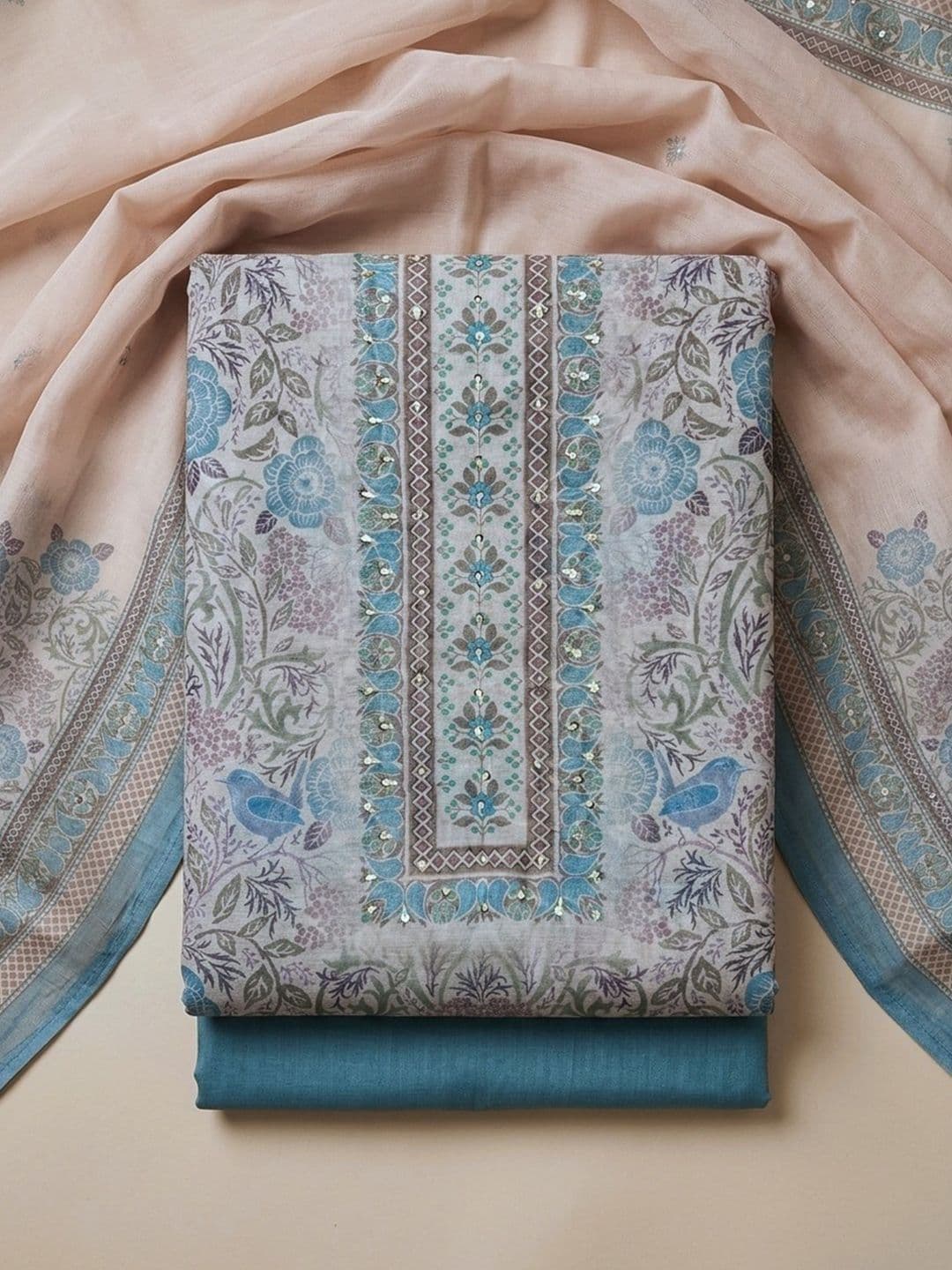 Meena Bazaar Printed Linen Unstitched Dress Material - view 1