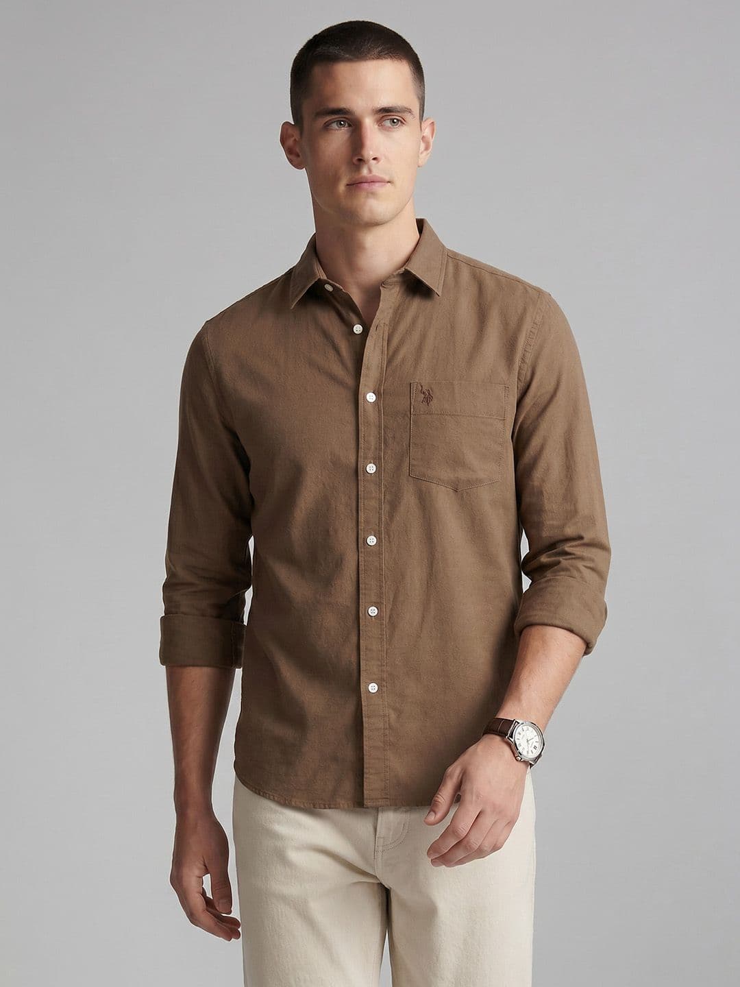 U.S. Polo Assn. Tailored Fit Spread Collar Oxford Casual Shirt - view 1