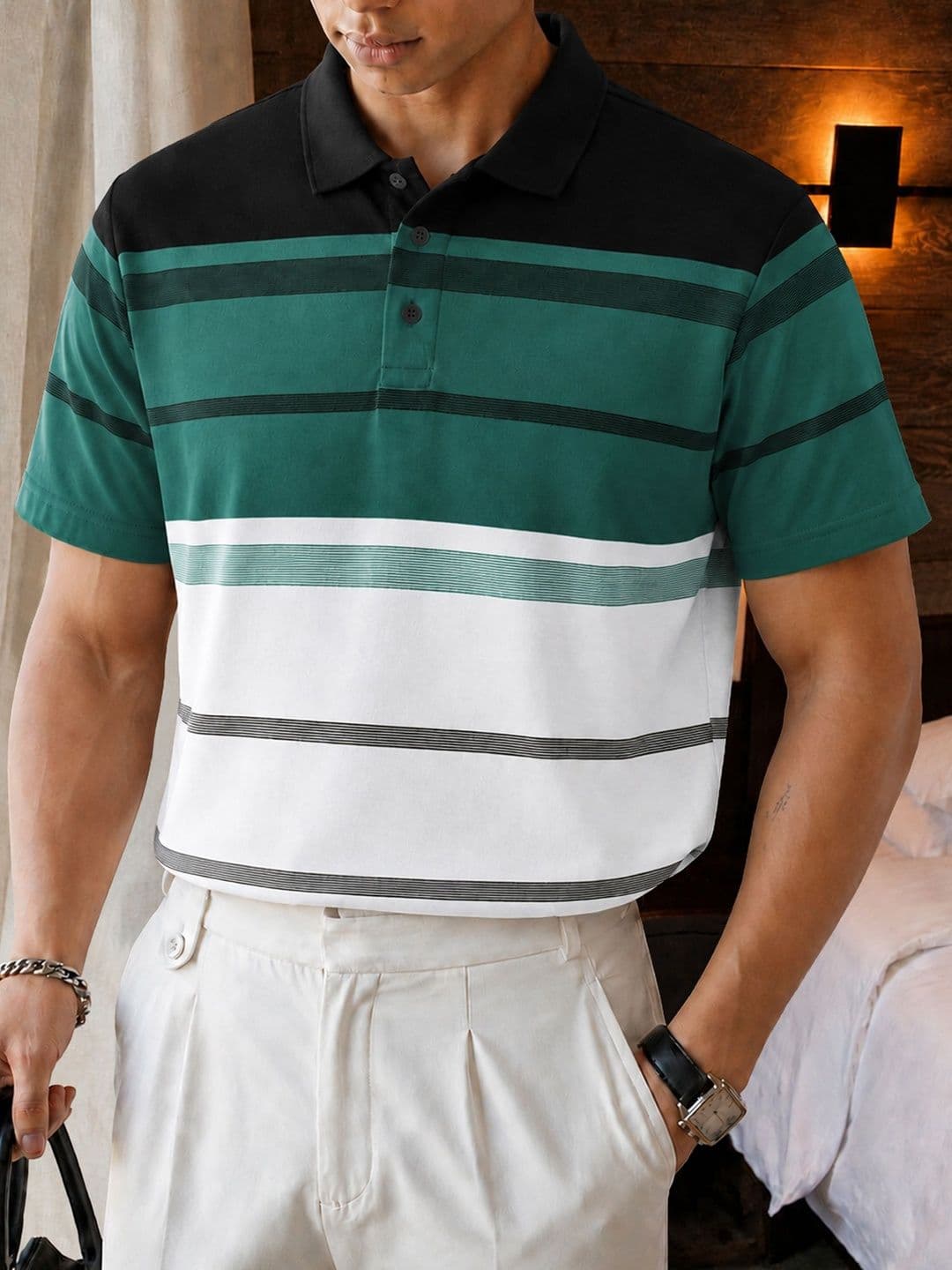 Eyebogler Men Striped Polo Collar T-shirt - view 1
