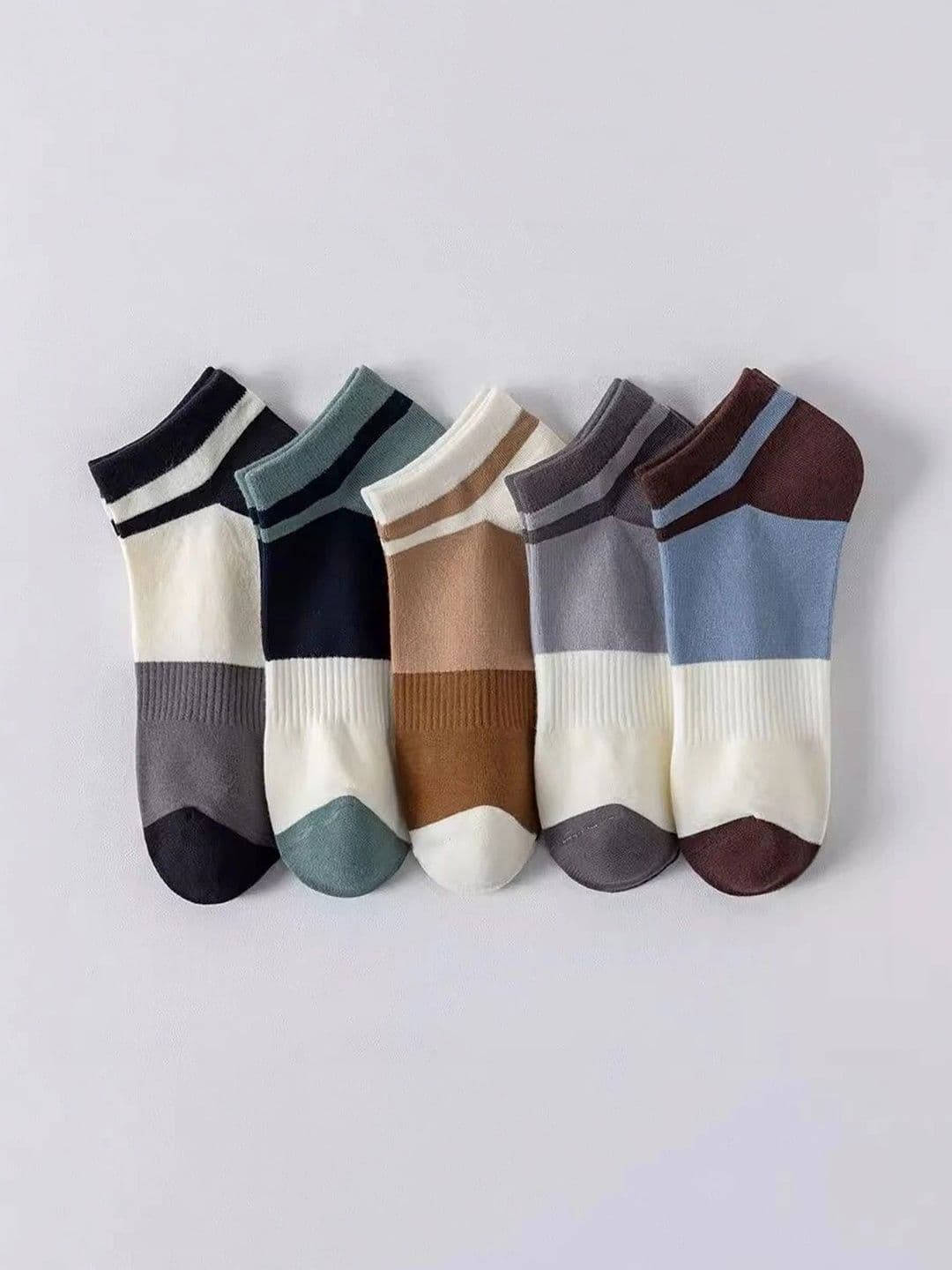 REDCARP Men Pack of 5 Cotton Colourblocked Ankle Length Socks - view 1