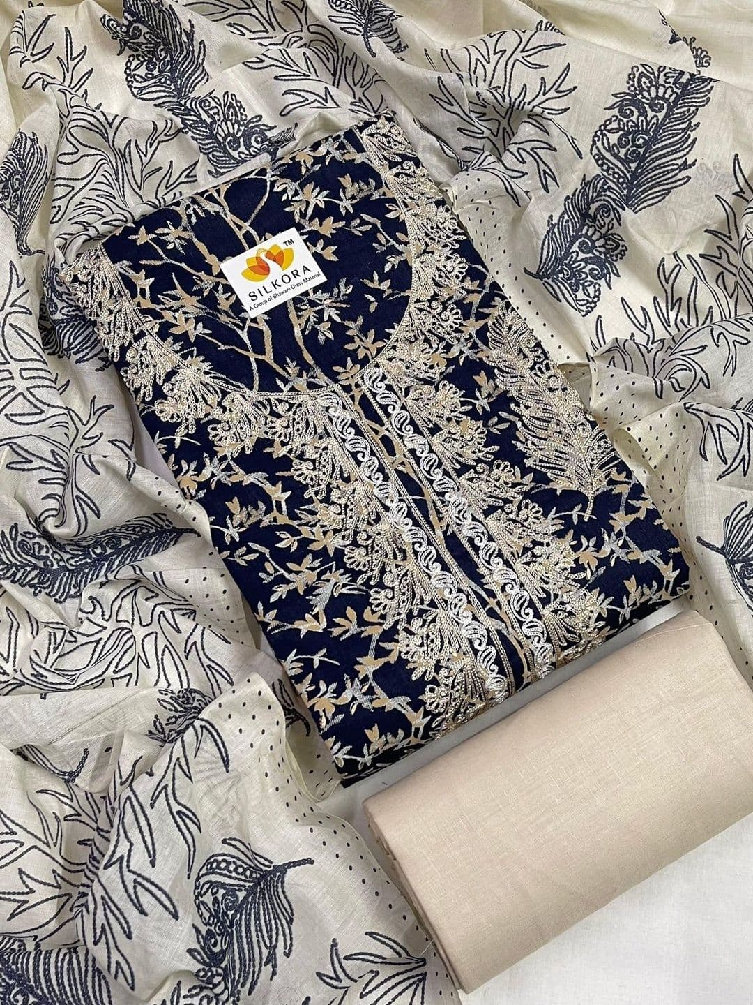 SILKORA Embroidered Pure Cotton Unstitched Dress Material - view 1