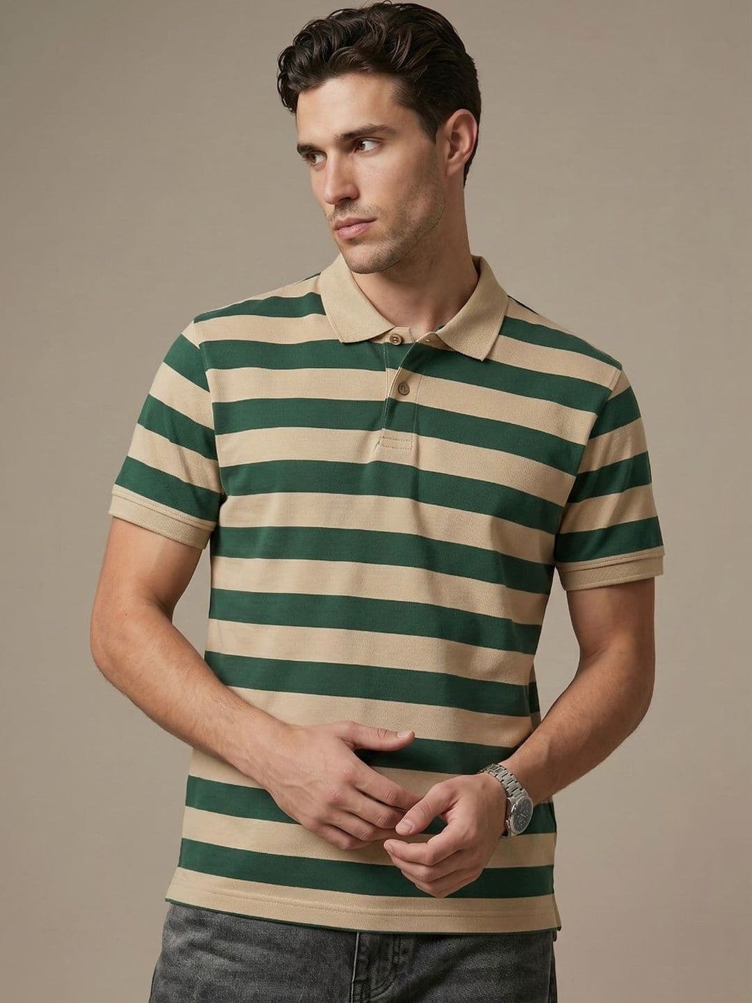 glitchez Men Striped Polo Collar T-shirt - view 1