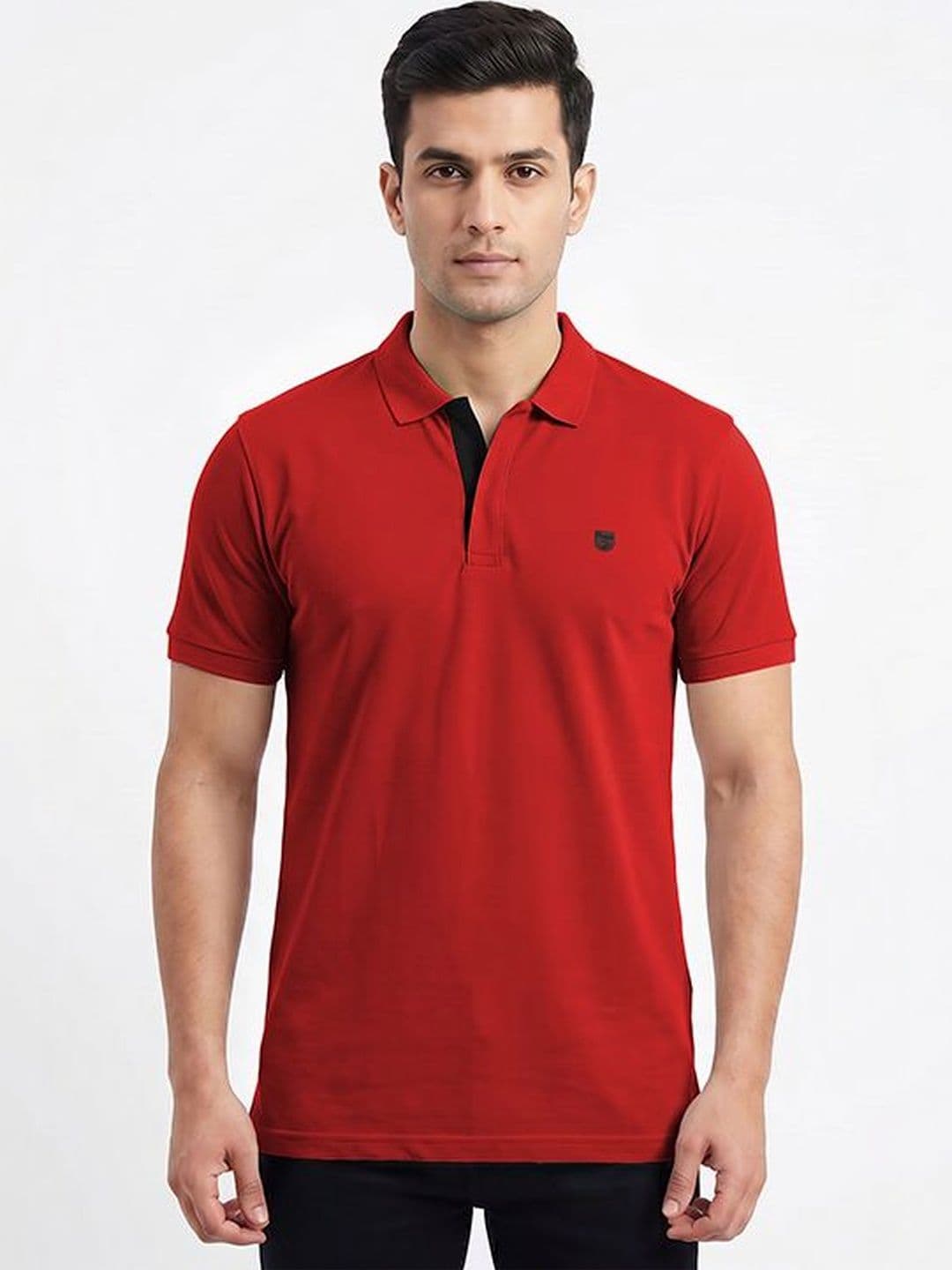 Plugin Red Polo Collar T-shirt with Brand Logo - view 1