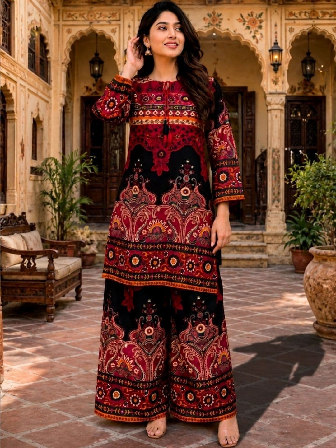 CORSICA Cotton Printed Tunic with Palazzos - view 1