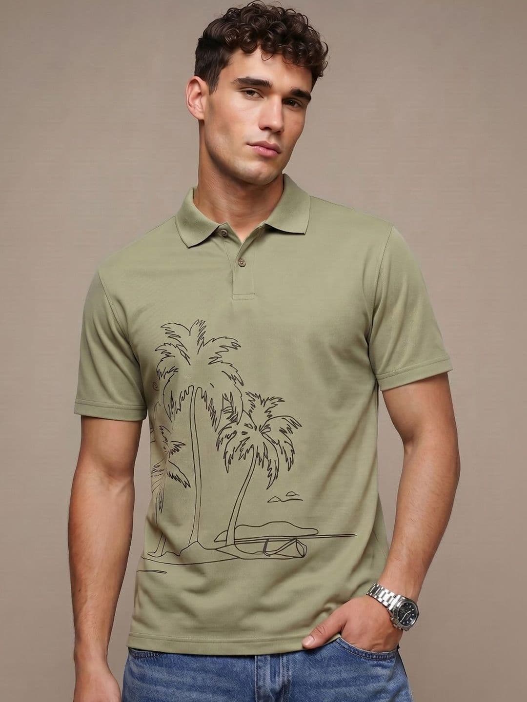 glitchez Men Printed Polo Collar Tropical T-shirt - view 1