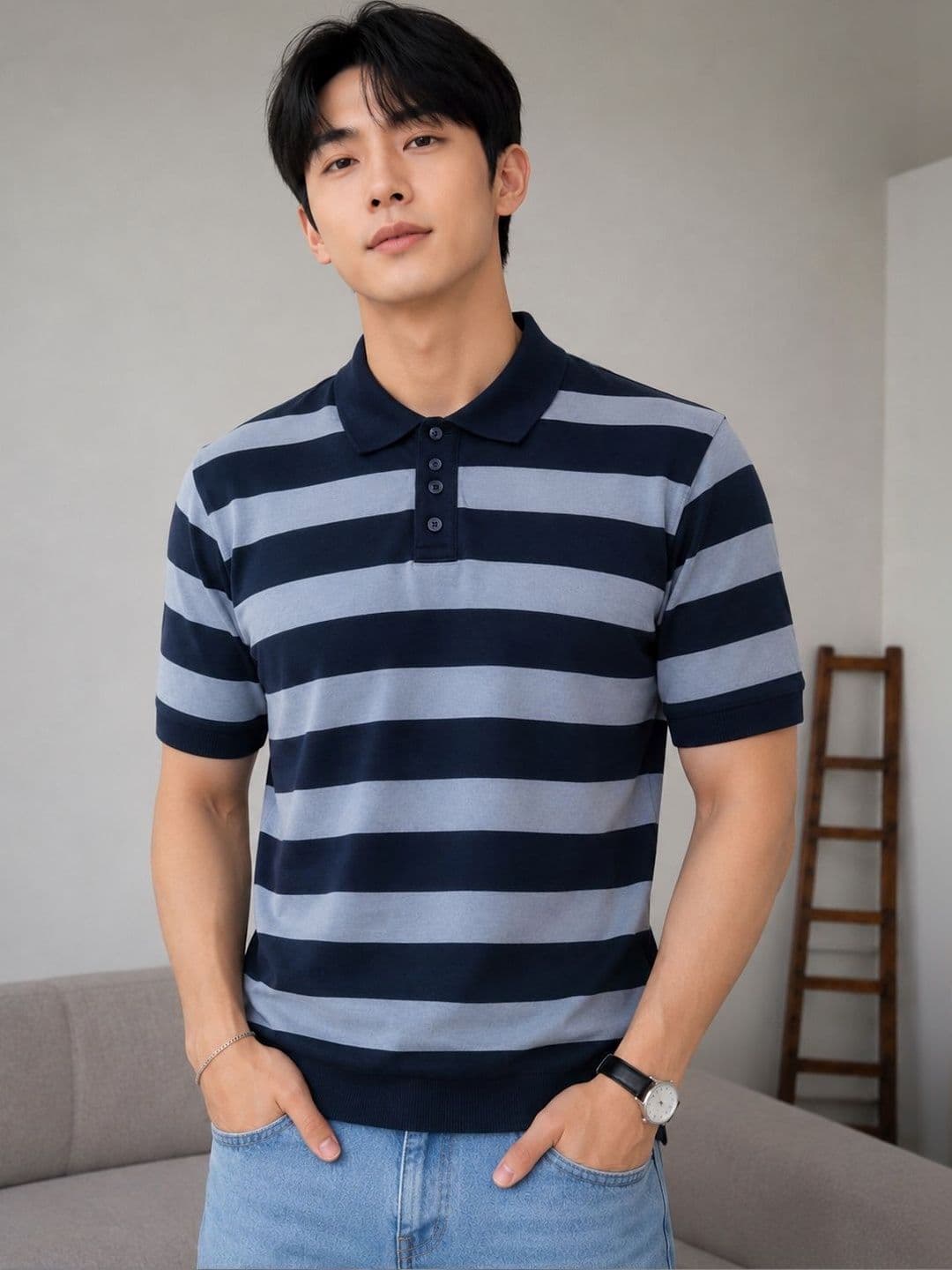Moda Rapido Men Striped Polo Collar T-shirt - view 1