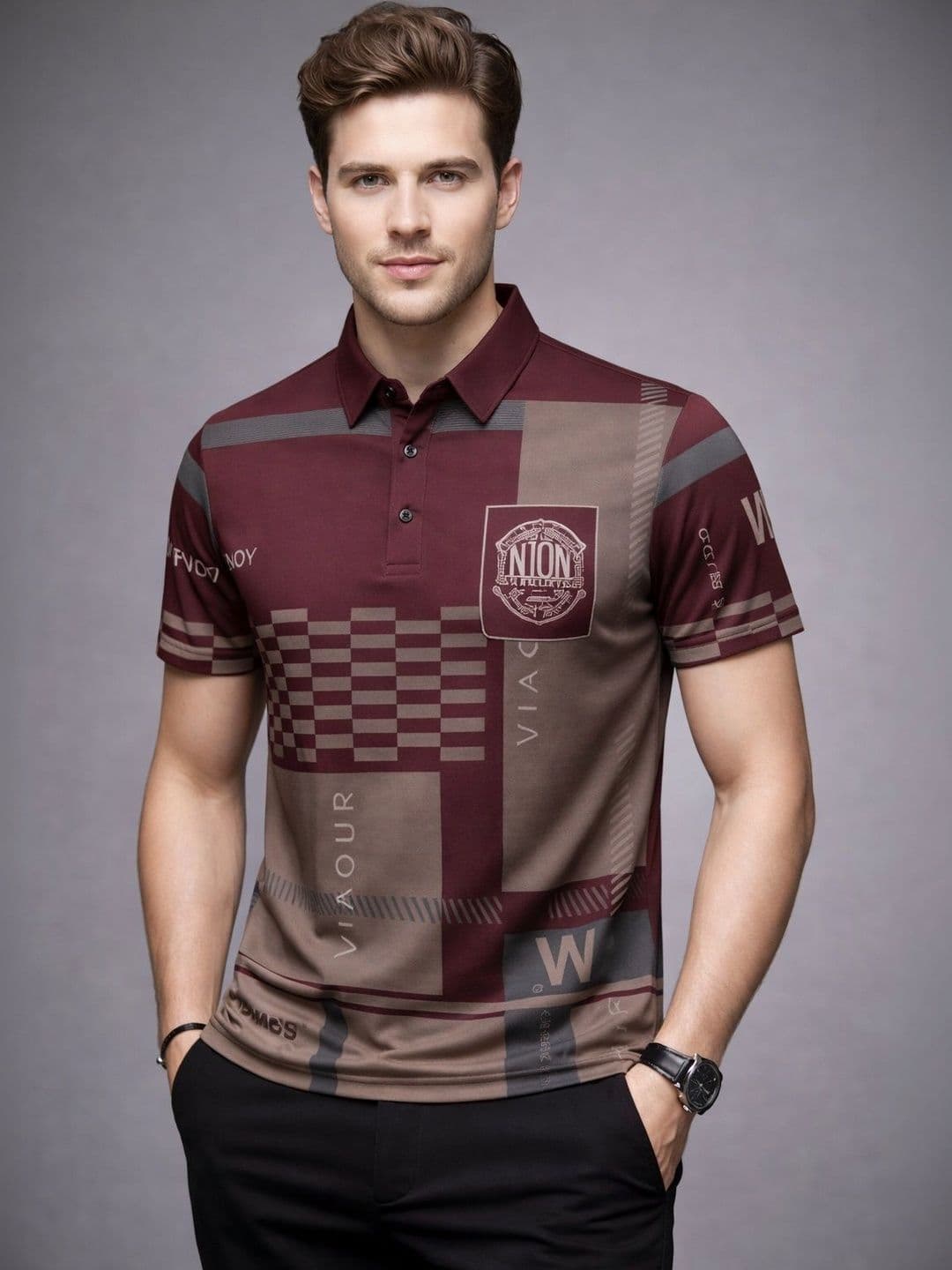 NAUGHTYMEN Men Printed Polo Collar Slim Fit T-shirt - view 1