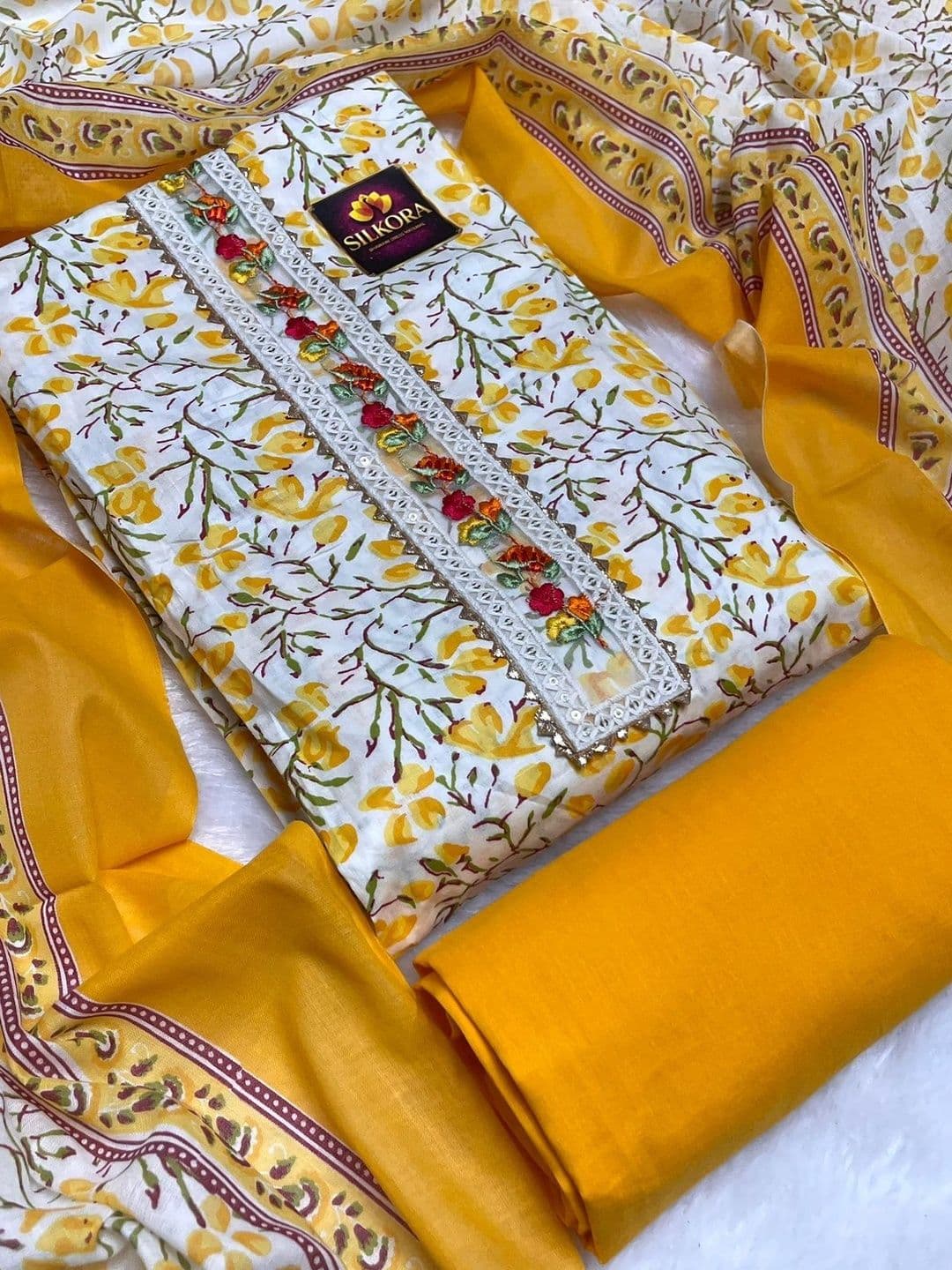 SILKORA Printed Pure Cotton Unstitched Dress Material - view 1