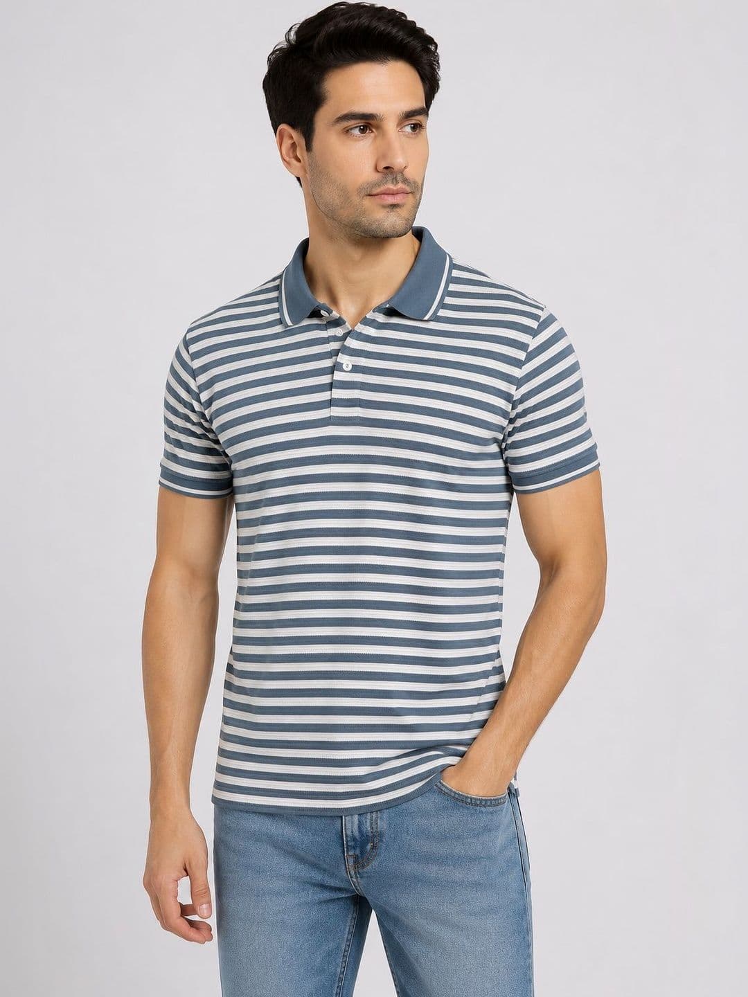 HERE&NOW Men Striped Polo Collar T-shirt - view 1