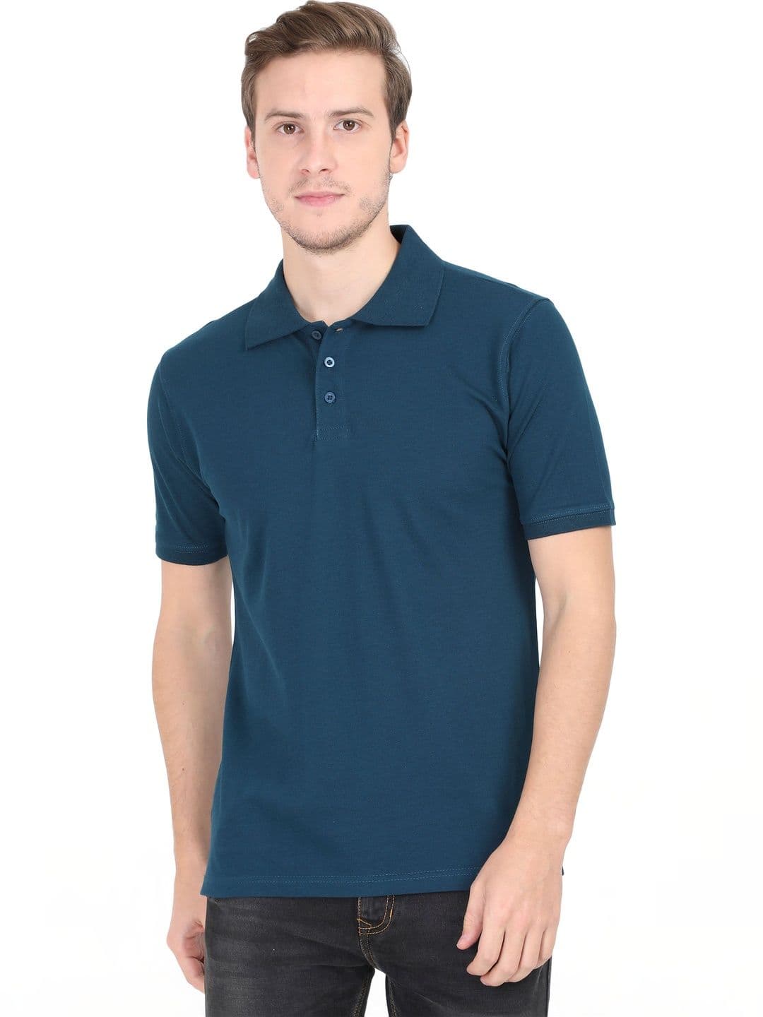 RSO Outfits Men Petrol Blue Solid Cotton Polo Collar T-shirt - view 1