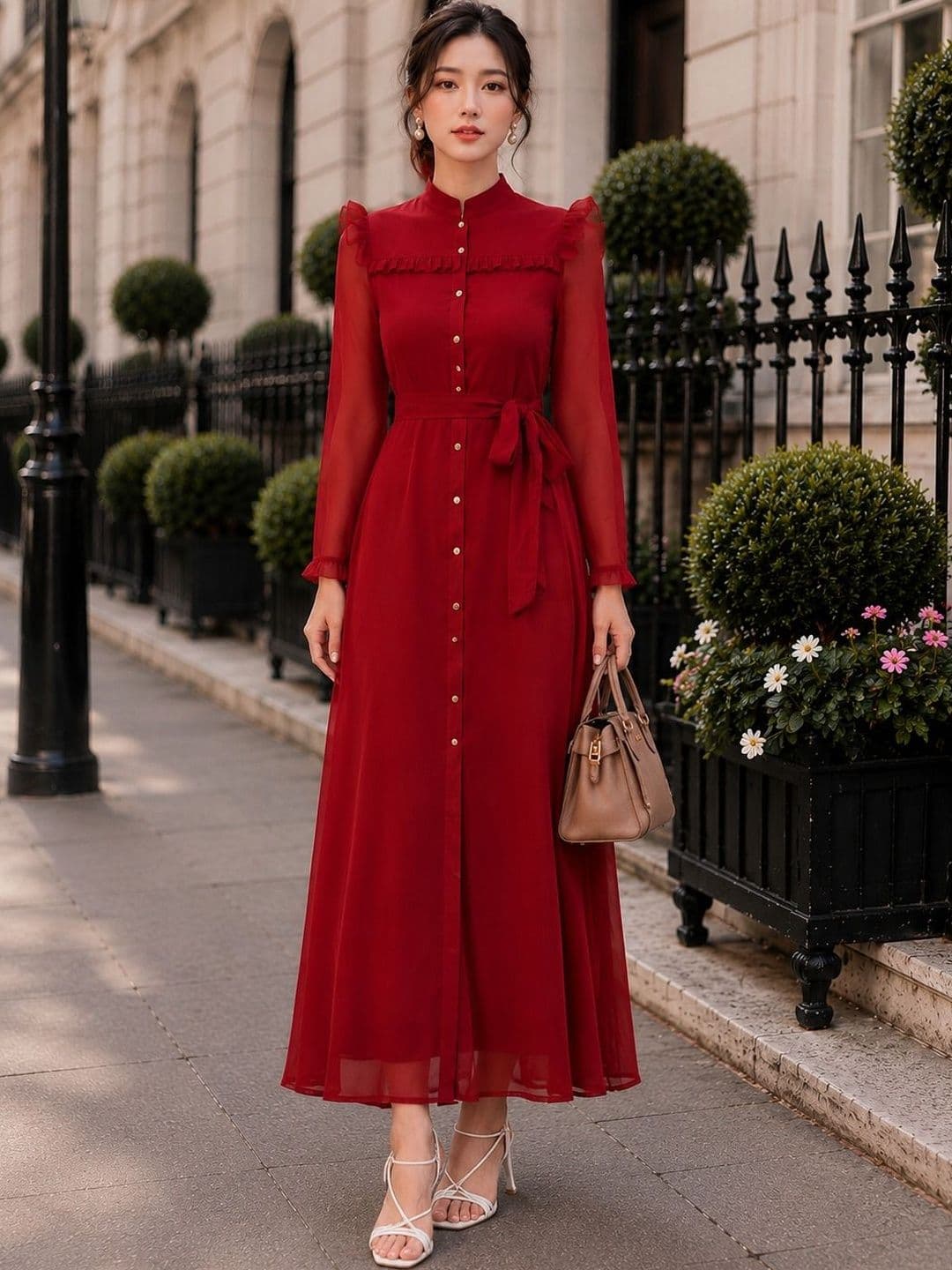 La Zoire Ruffled Georgette A-Line Maxi Dress - view 1