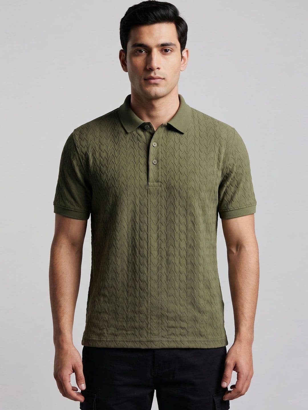 The Roadster Lifestyle Co Textured Pure Cotton Polo Collar Tshirt - view 1