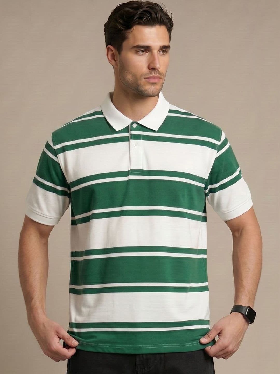 glitchez Men Striped Polo Collar T-shirt - view 1